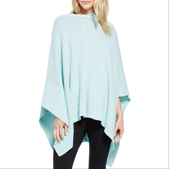 Vince Camuto Sweaters - Aqua Patches of Me Hooded Knit Poncho